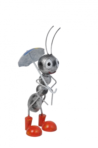 Gartendeko aus Metall Ameise mit Schirm, 37 cm hoch